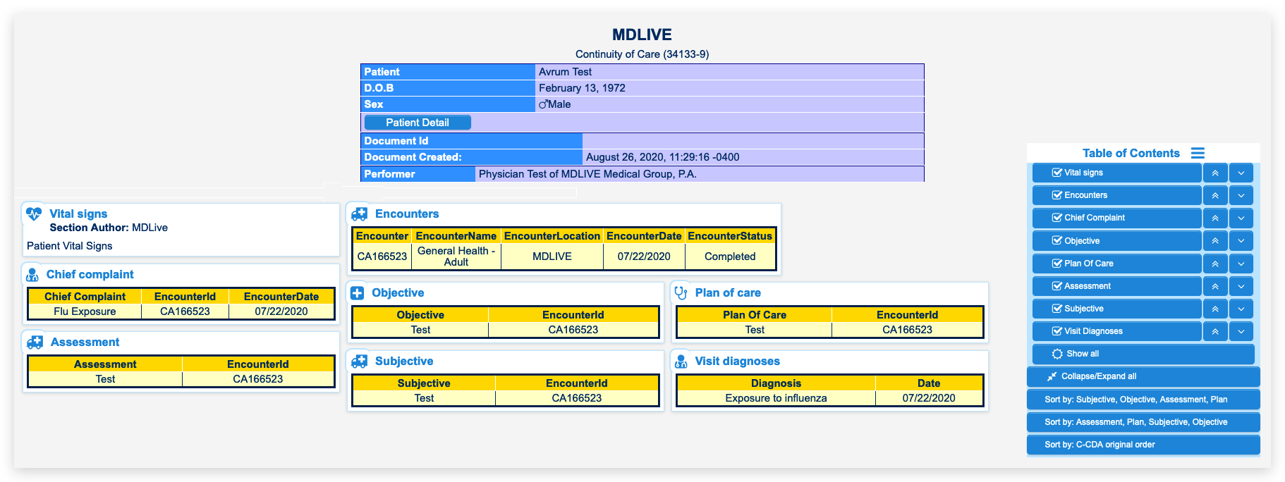 MDLIVE CCDA Content 1